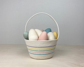 Easter Basket with Spring Rainbow, Rainbow Easter Basket, Rope Basket, Easter Baskets for Kids, Easter Gifts, Easter Bunny Basket