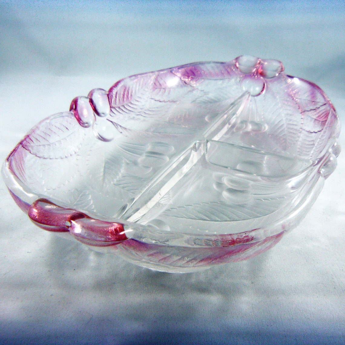 Vintage Mikasa Crystal Pink Serving Platter Divided Dish Etsy