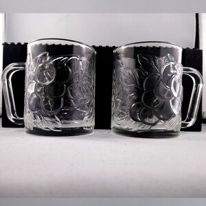 Set of 4 Textured Frosted Clear Glass Mugs or Cups Circa 1980s PL3665 Coffee or Tea Mugs Coffee Bar Cider Mugs Farmhouse Kitchen