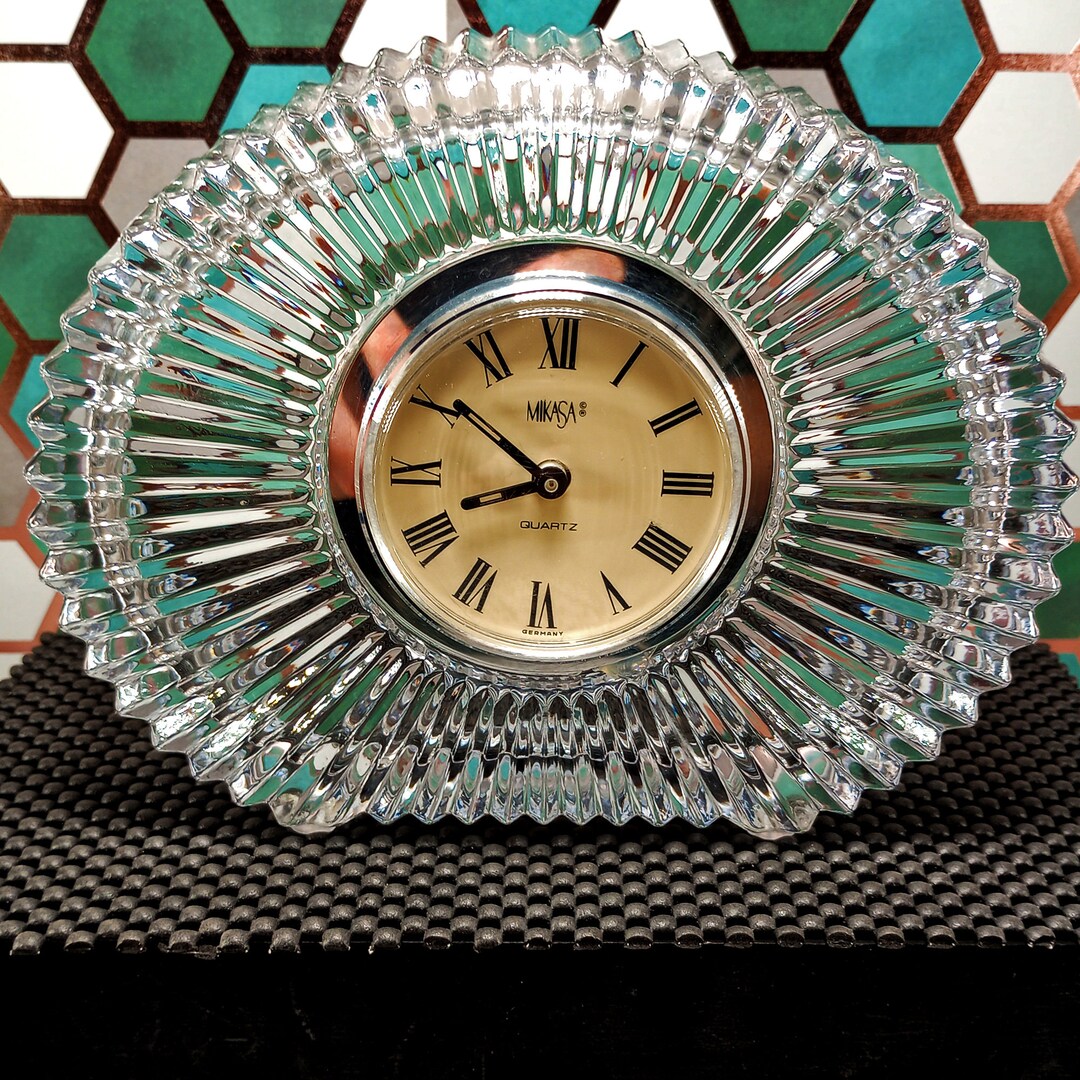 Vintage Mikasa Crystal Clock, Mikasa Crystal Mantel Clock, Quartz Clock
