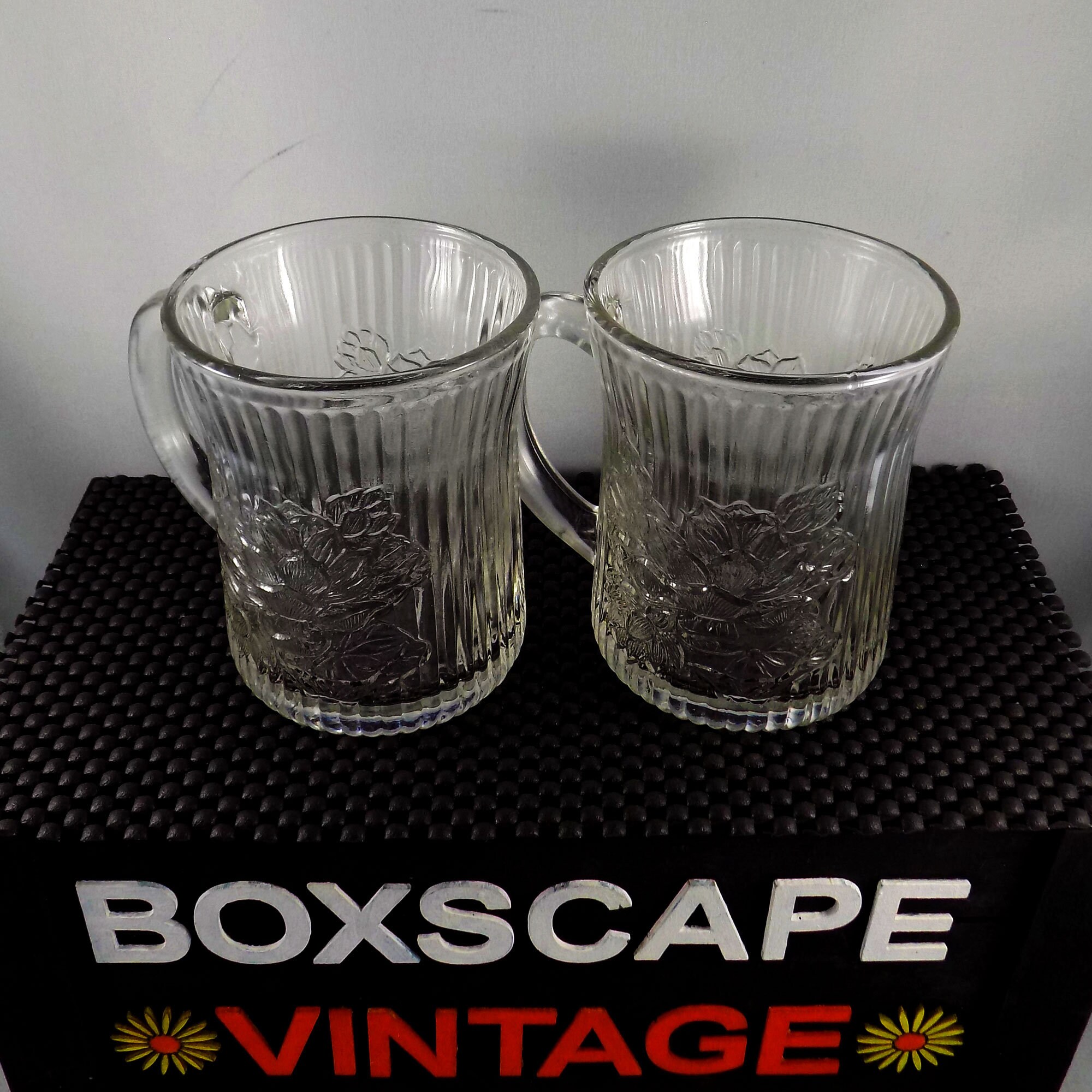 Vintage KIG Clear Glass Coffee Mugs Pressed Glass Mugs Tea Etsy UK