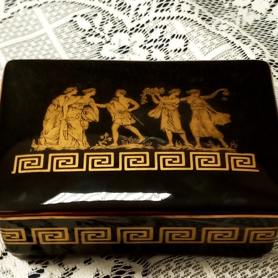 Vintage Handmade Porcelain Trinket Box, Black and… - image 3