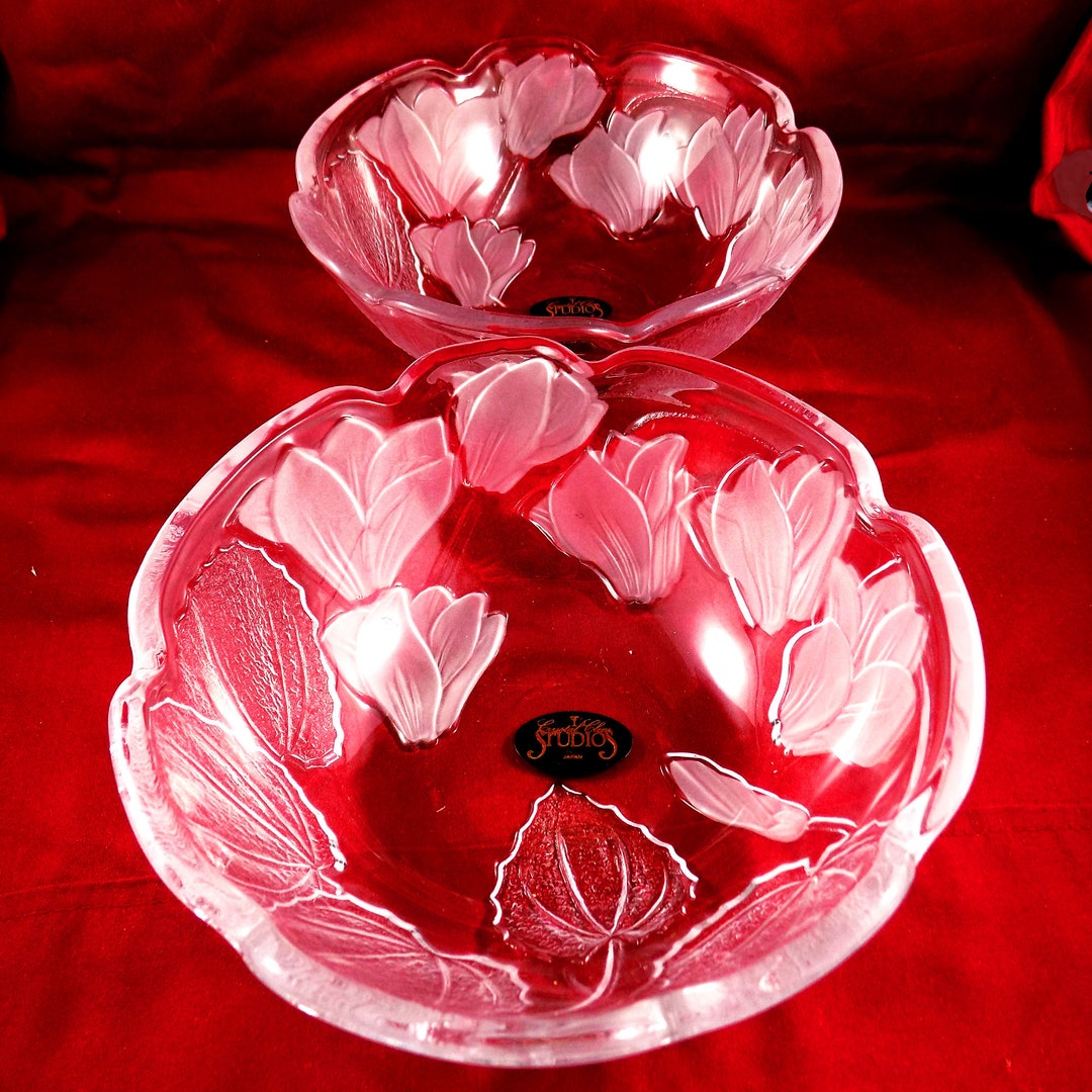 Vintage Crystal Clear and Frosted Glass Bowls, Glass Cereal Bowl