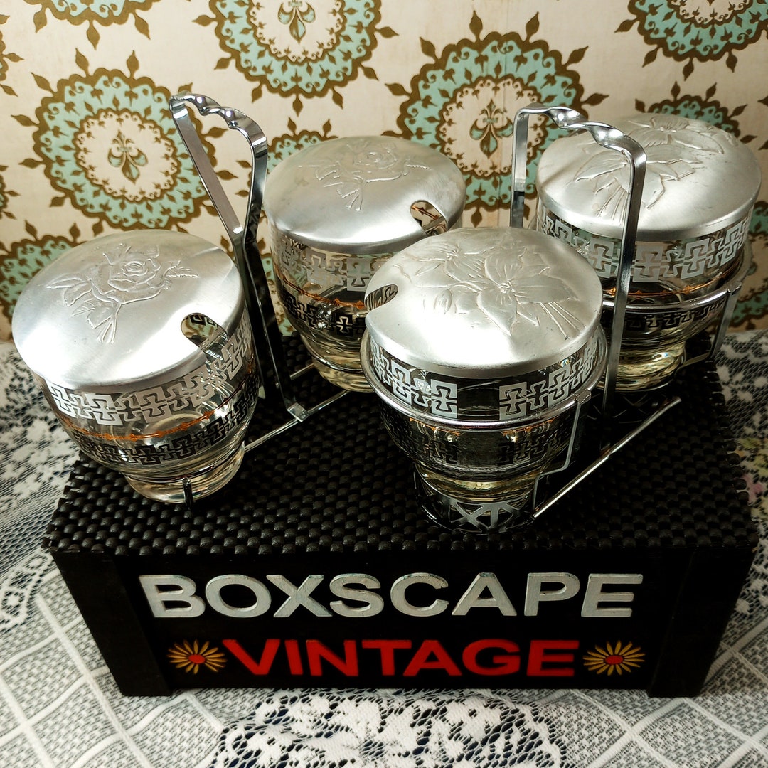 Vintage Condiment Sets, Vintage Kitchen, Glass Jam and Marmalade Jars