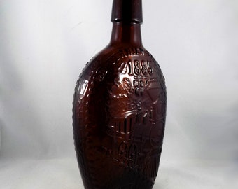 Vintage Glass Whiskey Bottle, The Last Spike Whiskey Decanter, Train Memorabilia, St. Clair Company, Brown Glass Bottle, Vintage Barware