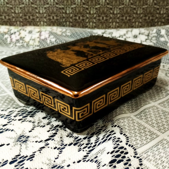 Vintage Handmade Porcelain Trinket Box, Black and… - image 9