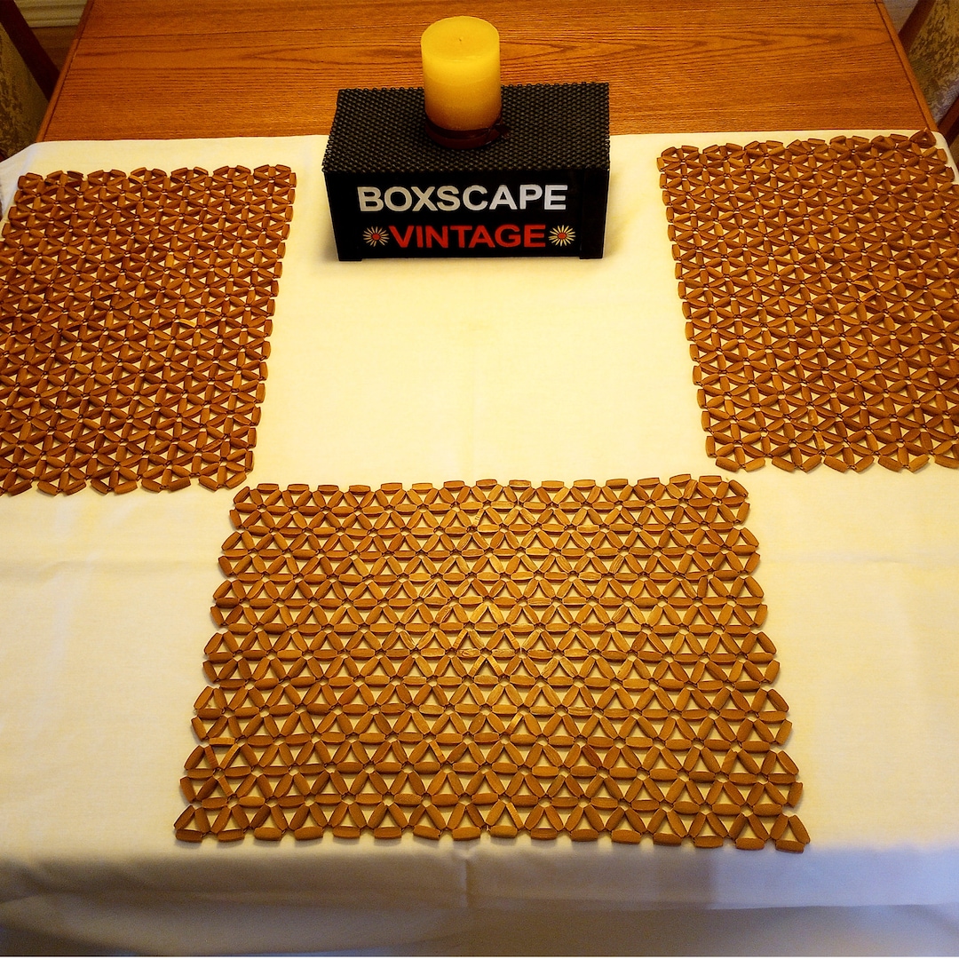 Wooden Placemat Set, Neutral Place Setting, Unique 2D Wood Design - 2 Piece Set
