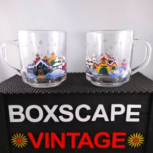 Vintage Christmas Mugs, KIG Indonesia, Xmas Glass Coffee Mugs