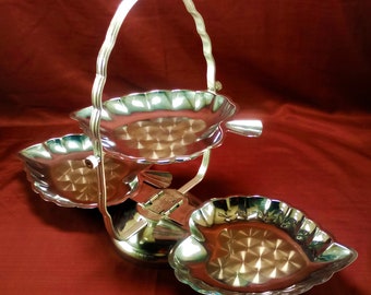 Vintage Three Tier Folding Cake Stand, Serving Tray, 3 Tier Cake Stand, Leaf Shaped Cake Stand, Stainless Steel Cake Servers, Cupcake Stand