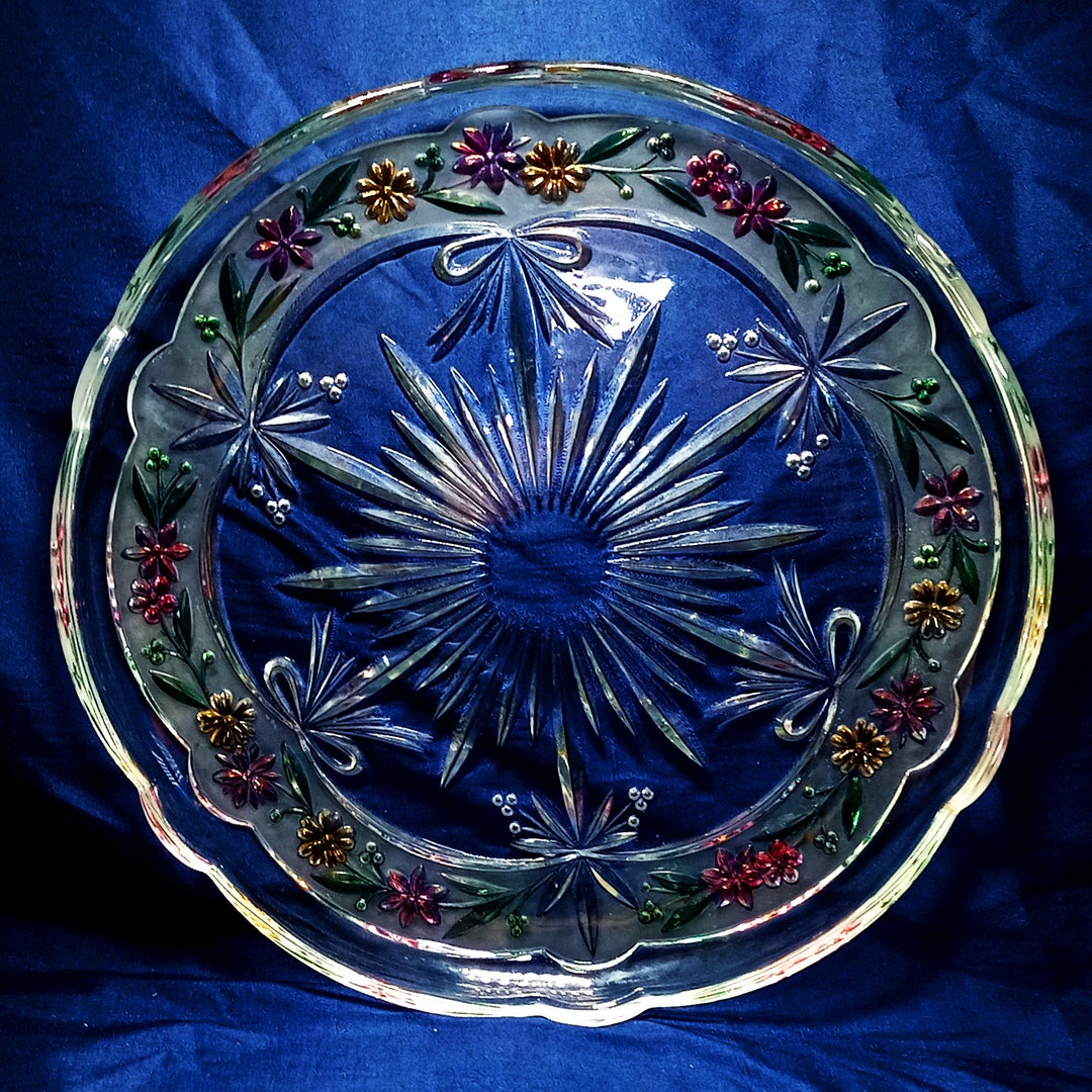 Vintage Glass Serving Platter Large Glass Serving Tray Etsy