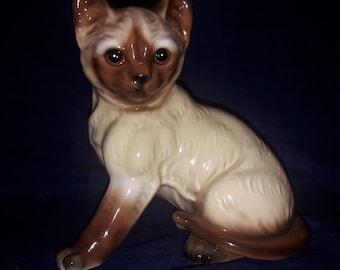 Chat siamois vintage en céramique, fabriqué au Japon, ornement de chat, décoration d'intérieur, cadeau pour amoureux des chats, années 1970