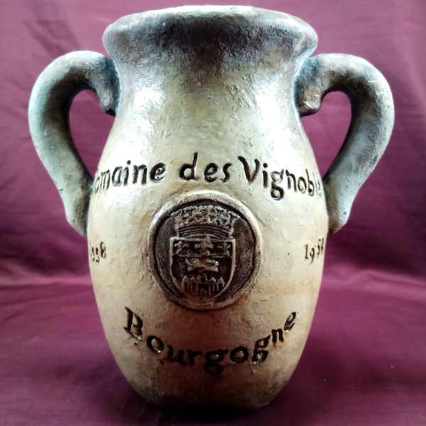 Vintage Wine Jug, Domaine Des Vignoble Stoneware Jug, Double Handled Stoneware Pitcher