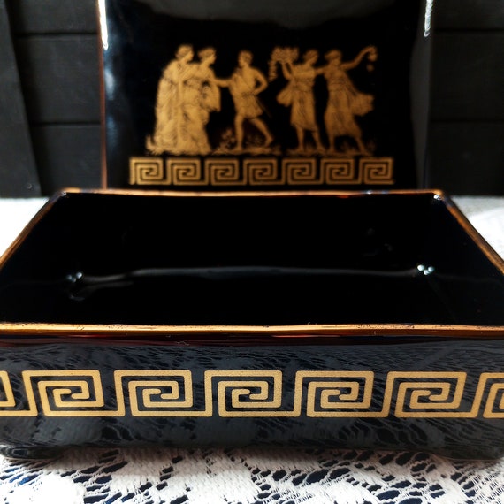 Vintage Handmade Porcelain Trinket Box, Black and… - image 5