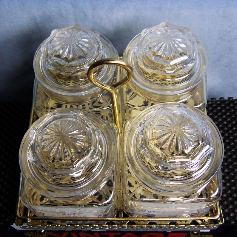 Vintage Condiment Caddy Metal Serving Tray Retro Jam Jars Etsy