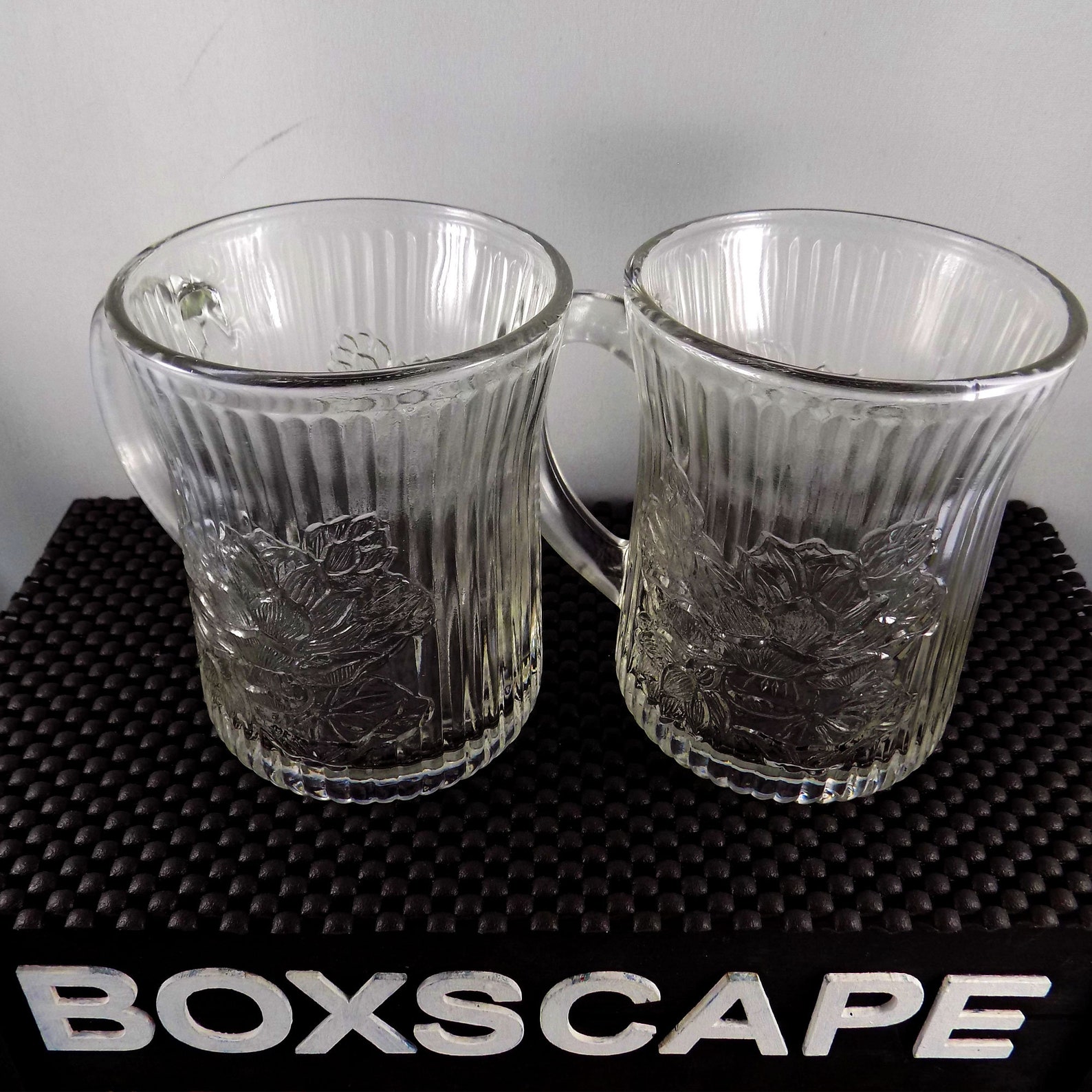 Vintage KIG Clear Glass Coffee Mugs Pressed Glass Mugs Tea Etsy