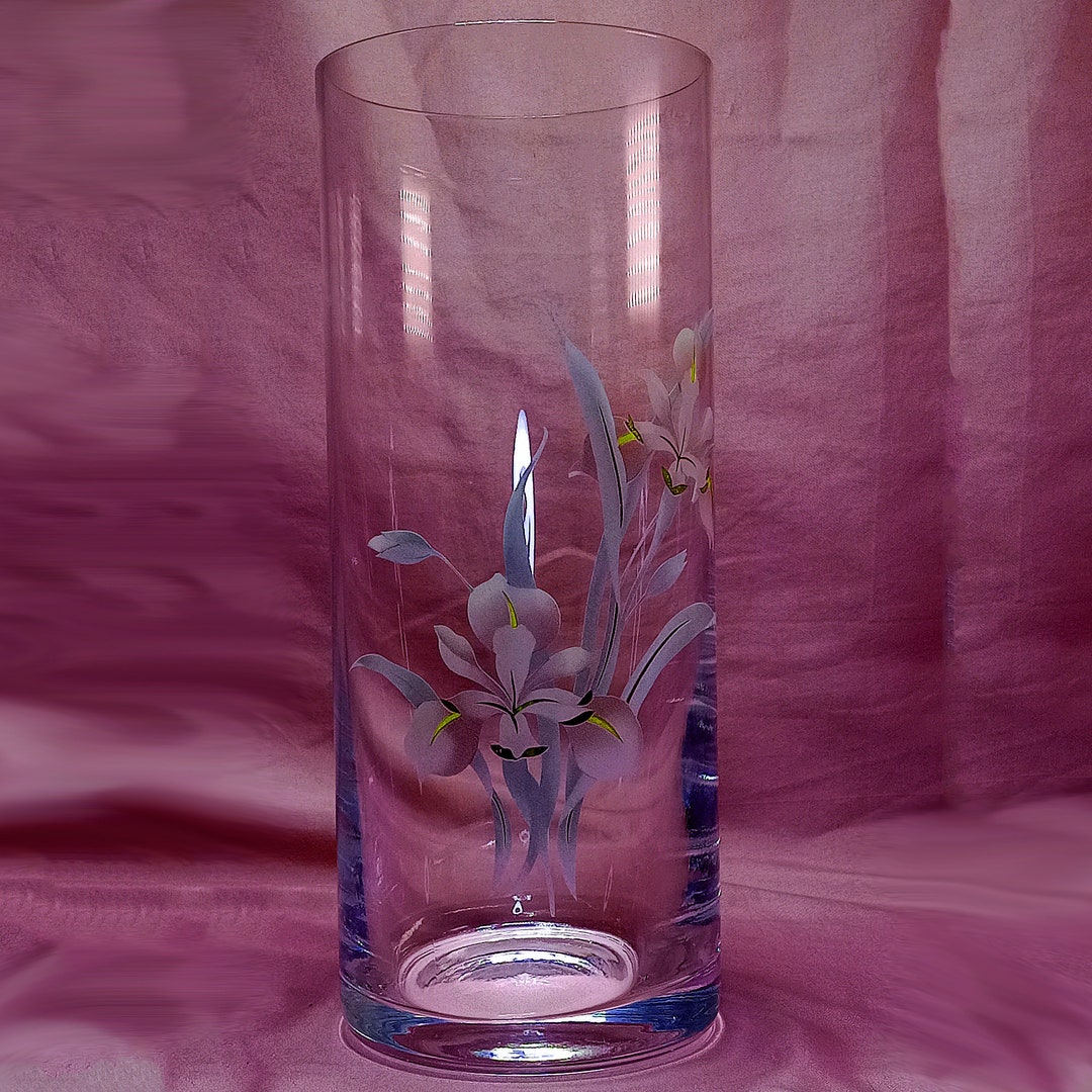 Vintage Bohemian Crystal Flower Vase Cylindrical Glass Vase Etsy Canada