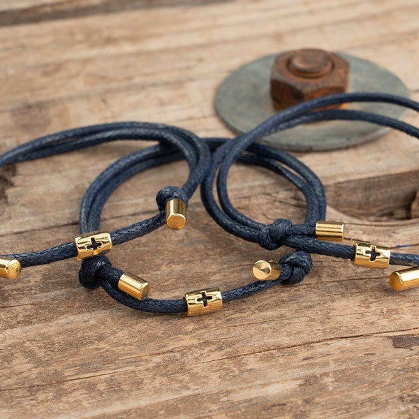 10 bracelets de baptême pour garçon, brassard bleu cobalt à plusieurs étoiles, croix en or, brassards de martyrika bleu marine minimalistes