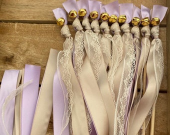 50 Hochzeitsstäbe, lavendel, beige, Glöckchen, Elfenbeinspitze