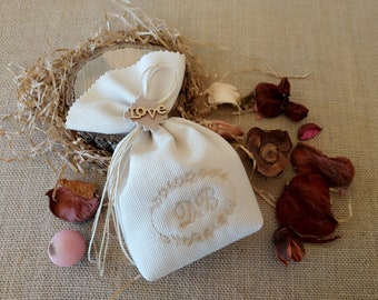 Personalized Pouch Wedding Favors with Embroidered Flowers & Monograms