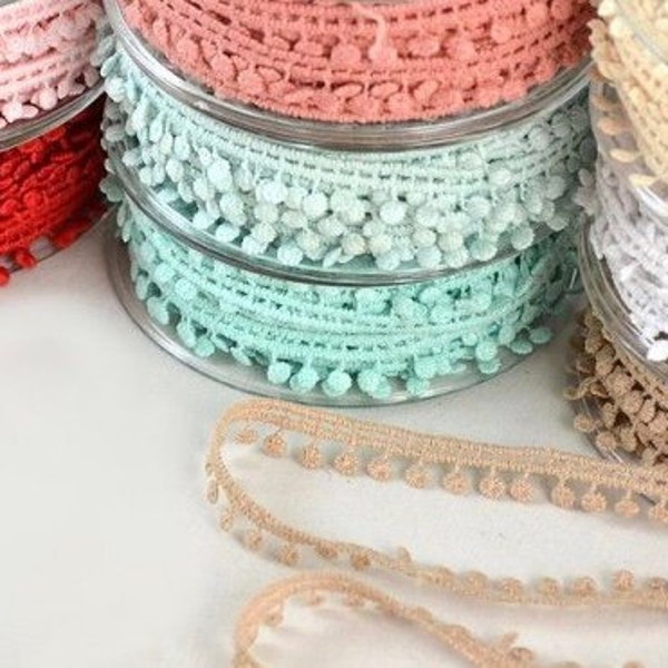 Pom pom Cotton Trim Ribbon, 10 mm / 0.39 pouces, Round Soft Cord,Crafts