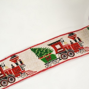 Clearance Sale Big Red Train Machine Printed Wired Ribbon by the Yard Christmas Tree Decorative Material Kids Presents Wrapping