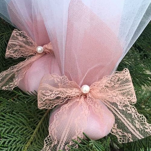 21 Small 3.5cm Blush Pink Grey & Silver Organza Bows/ Christmas /Baby 