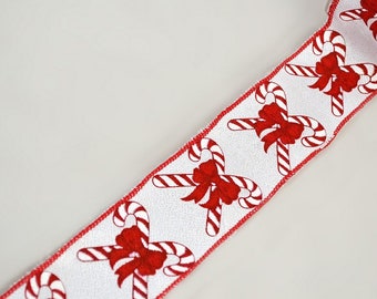 Candy Cane Christmas Ribbon, Glitter Bow, Holiday Wreath DIY