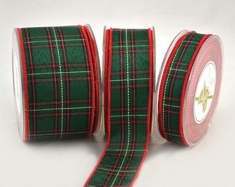 Dark Green Plaid Christmas Ribbon: Wired Holiday Wreath Supply