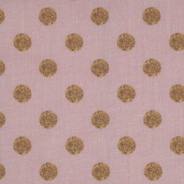 Big Gold Polka Dots Fabric by The Yard Cotton  (140 cm/1.53 yards) Pastel Pink with Large Spots Upholstery Sparkle Material Baptism Decor