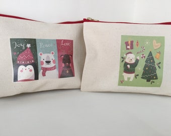 Christmas Cosmetic Bag, Canvas Makeup Bag