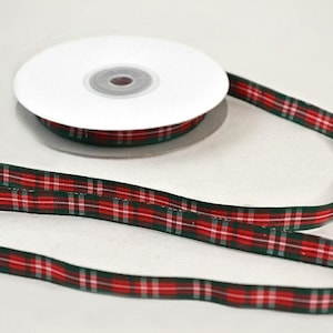 Slim Tartan Plaid Christmas Ribbon, Thin Checkered Trim in Red and Green, Unique Ribbon for Bows and Decorations, Seasonal Wreaths