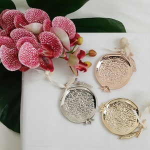 Pomegranate Rose Gold Gold or Silver Metallic Fruit Shape Alternative Bomboniere for Good Luck Luxury Wedding Favors for Guests bulk