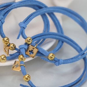 10 pcs Martyrika Bracelets for Boys with Light Blue Vegan Suede, Witness Bracelets, Baptism Favors for First Communion Christening
