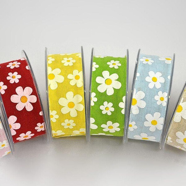 Nostalgisches Design mit weißen Gänseblümchen, bedrucktes Polyesterband zum Einpacken von Geschenken, Osterkerzenschmuck, Basteln, Handarbeit