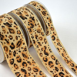 Wired Christmas Ribbon, Beige, Brown and Black Leopard Trim,Xmas Decoration and Crafts Supply for Wreaths