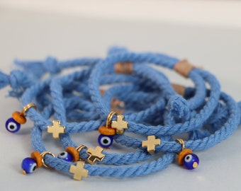 10 pcs Martyrika Witness Bracelets with Gold Cross Element and Evil Eye in Ultramarine Blue Baptism Favors for First Communion Christening