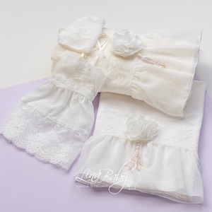 Luxury Cotton Ladopana for Baby Girls with Lace and Flowers, Greek Baptism, Orthodox Christening, Handmade Towel, Oilcloth & Undergarments zdjęcie 1