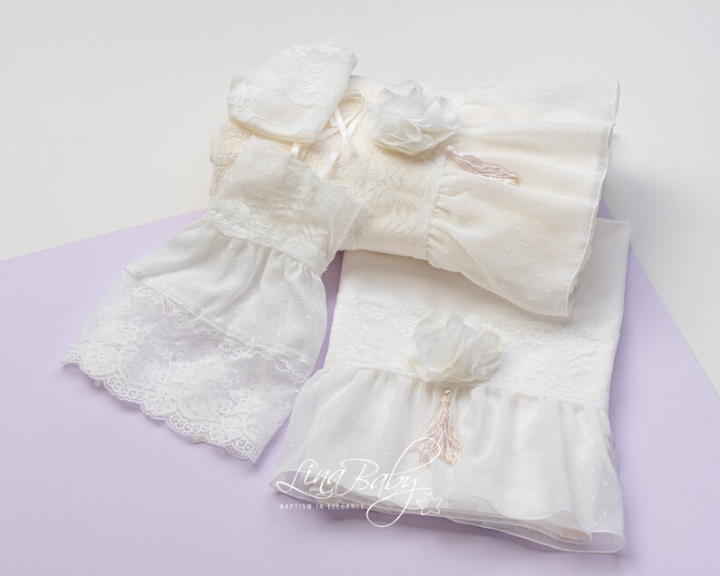 Luxury Cotton Ladopana for Baby Girls with Lace and Flowers, Greek Baptism, Orthodox Christening, Handmade Towel, Oilcloth & Undergarments zdjęcie 1