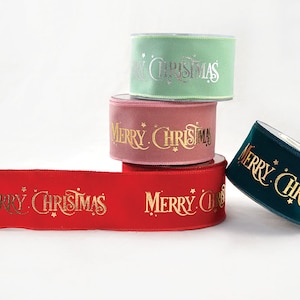 Printed Wired Ribbon, Calligraphy Merry Christmas on Thick Velvet, Seasonal Bow & Decorations, DIY Supply for Crafts