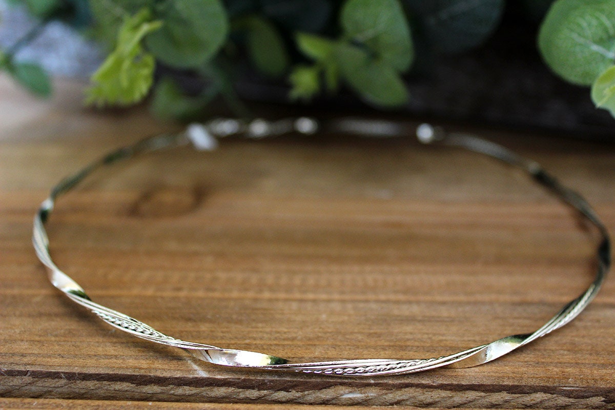 Hammered Twisted Stefana Wedding Crown Plated Silver Scandinavian Style Waved Orthodox Wreath Minimal Ancient Greek Accessories