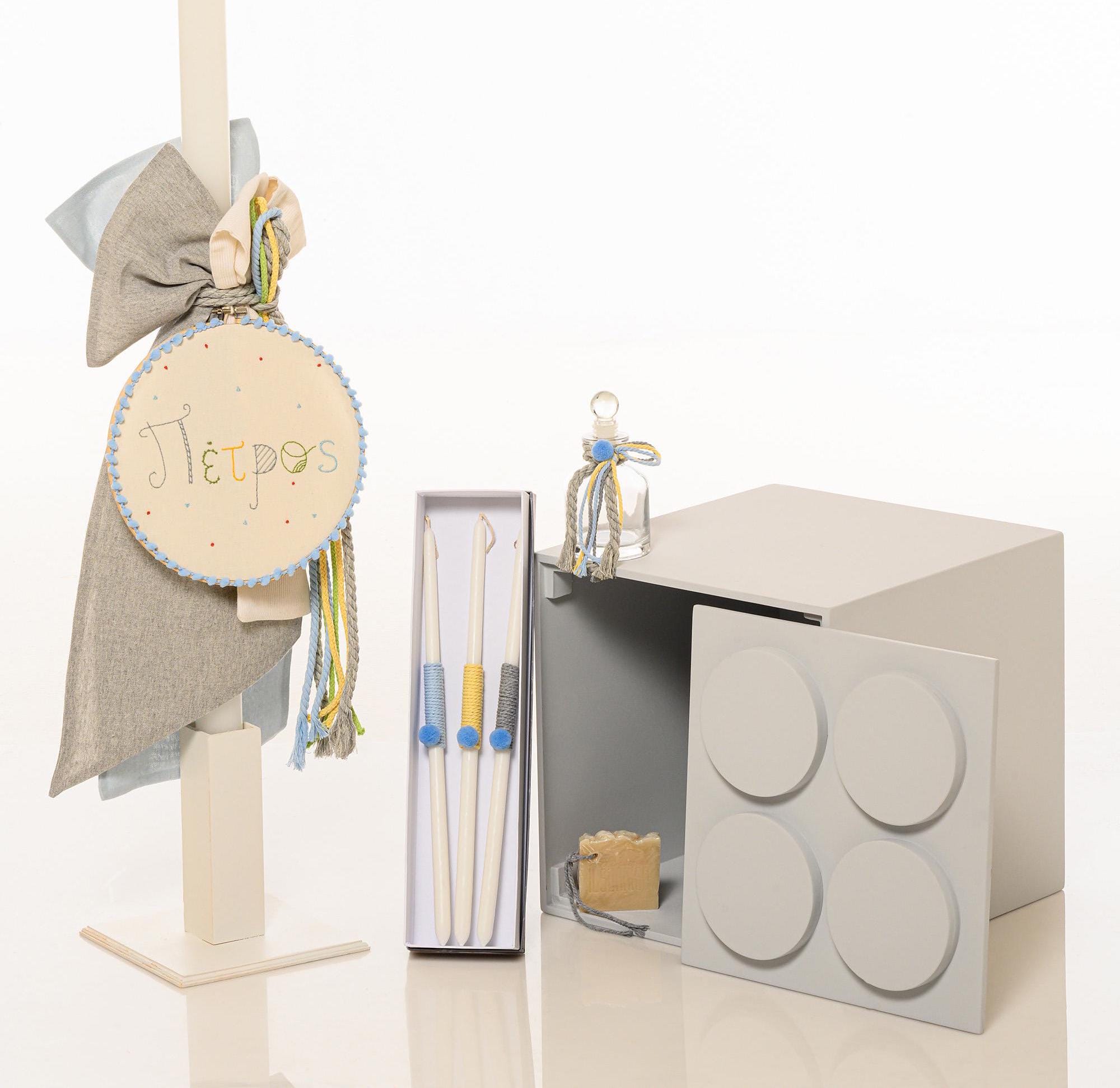 Personalized Baptism set for Boys, Christening Set, Greek Orthodox Baptism Set, Lambada Candle, Keepsake Wooden Box and Oil set
