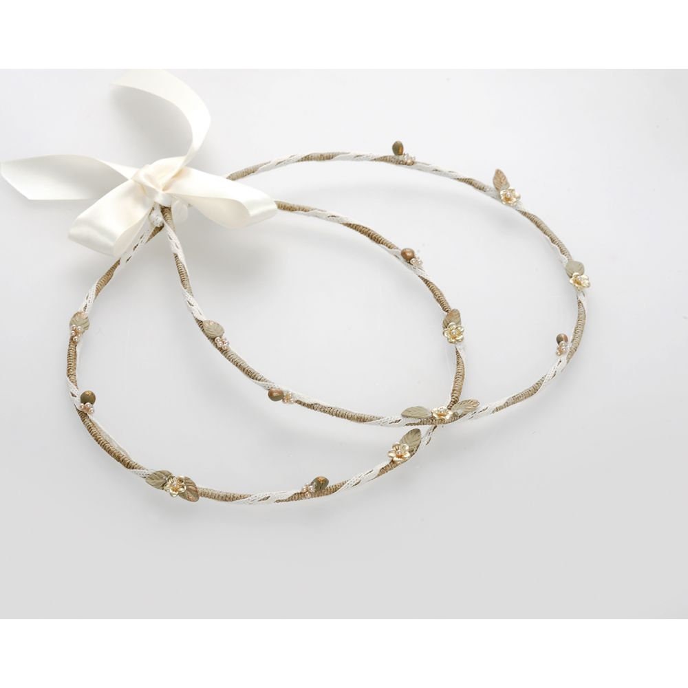 Couronnes de mariage vintage avec feuilles en porcelaine et dorées