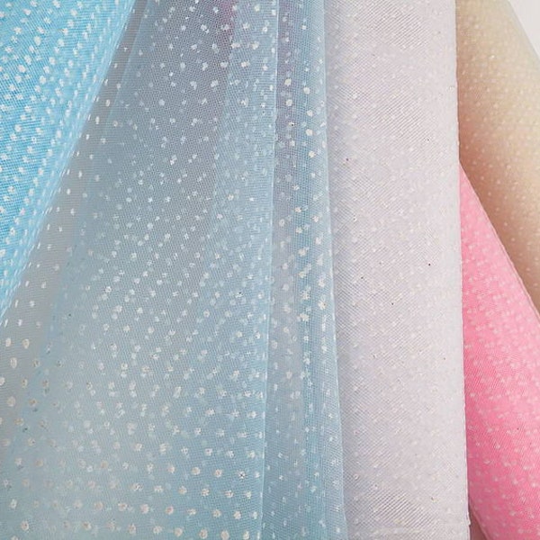 Swiss Polka Dot White Organza Fabric, Pastel Colors for Romantic Vibe, Wedding Decoration Supply, Material for Crafts & Trimmings