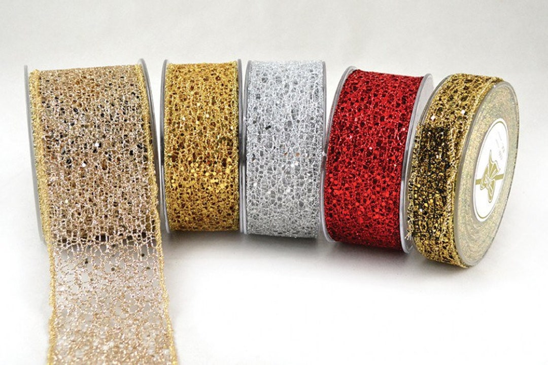 Clearance Sale Sparkle Net Wired Ribbon by the Yard 3 Widths 2.5cm/4 ...