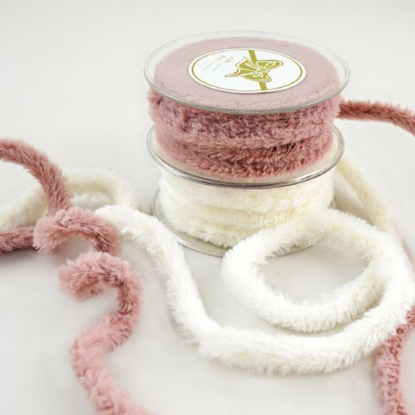 Cordon de ruban de Noël doux, ruban filaire en fausse fourrure, matériau moelleux en blanc ou rose poussiéreux, fourniture de décoration de Noël pour l'artisanat de bricolage