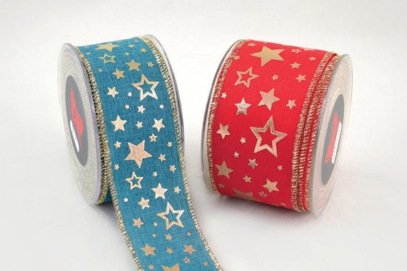 Clearance Sale Gold Stars Shinny Wired Thick Ribbon by the 