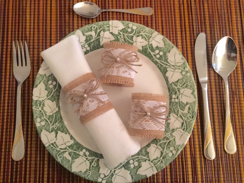 10 Burlap Napkin Rings Bulk Wedding Napkin Holder with Floral Etsy