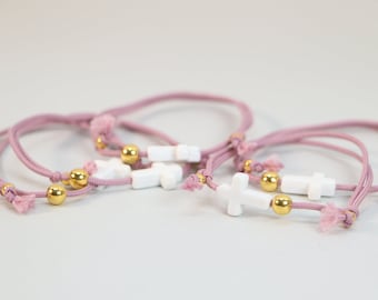 10 pcs Martyrika Bracelets with White Cross & Thick Woven Dark Pink Cord Witness Bracelets Baptism Favors for First Communion Christening
