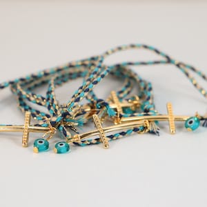 10 Luxury Martyrika Bracelets Large Gold Cross Braided Cord Glass Evil Eye Witness Bracelets Baptism Favors for First Communion Christening
