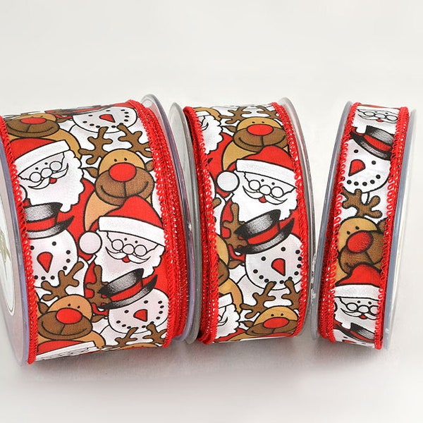 Clearance Sale Sketch Santa Claus Christmas Ribbon by the Yard 3 Widths (2.3cm/ 4.3cm/ 6.7cm) Seasonal Holiday Material